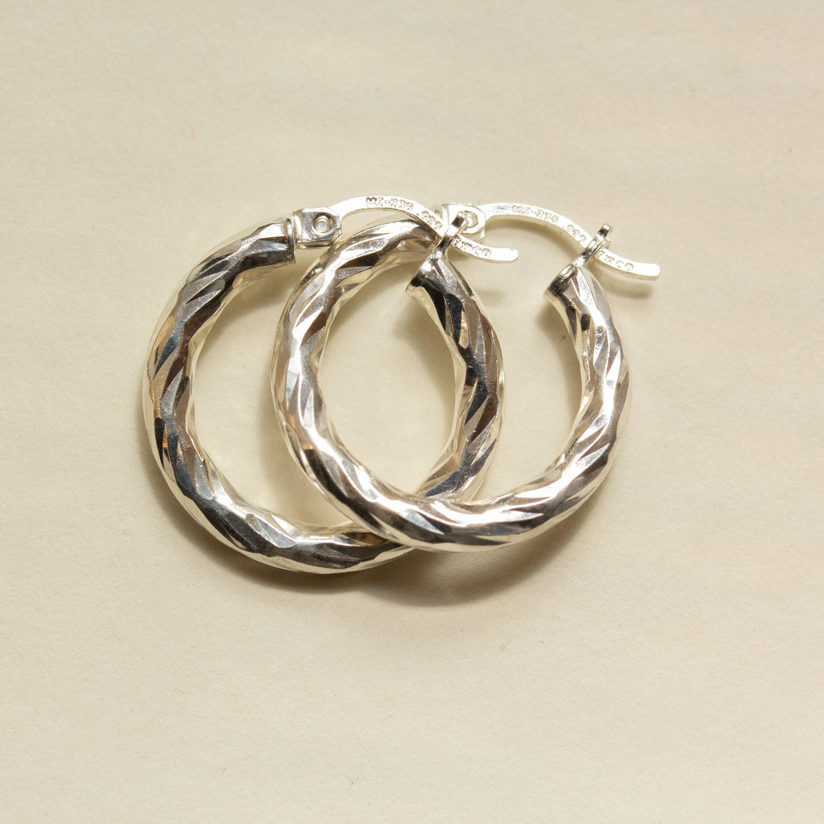 Twisted Diamond-Cut Hoop Earrings in Mexican Silver