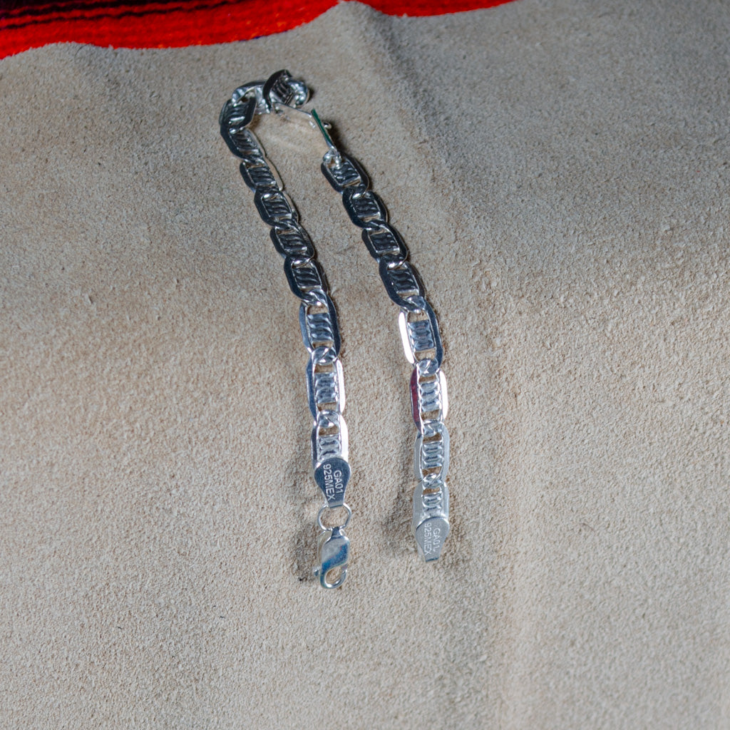Authentic Mexican Sterling Silver Mariner Link Bracelet - 6mm - 8.25 inch - 925 MEX Stamped