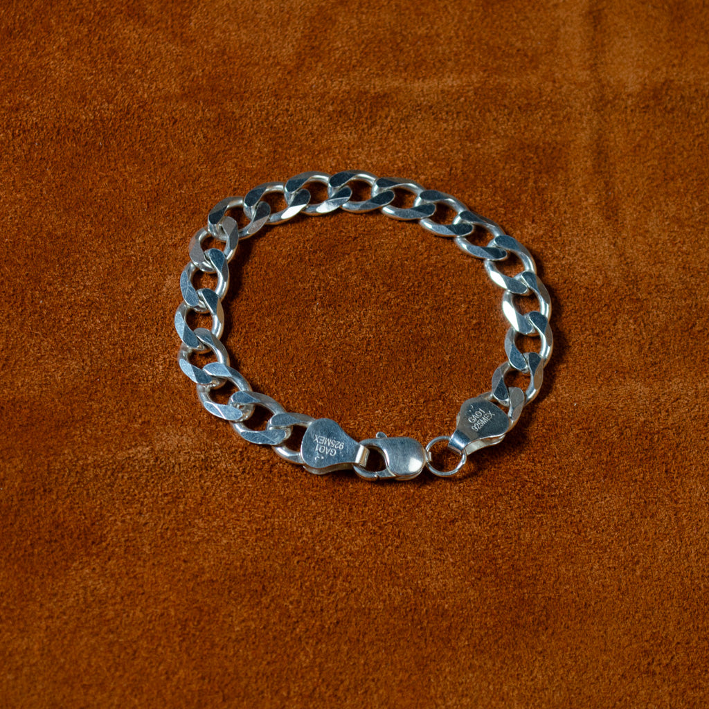 Authentic Mexican Sterling Silver Curb Link Bracelet - 10mm - 8.25 inch - 925 MEX Stamped