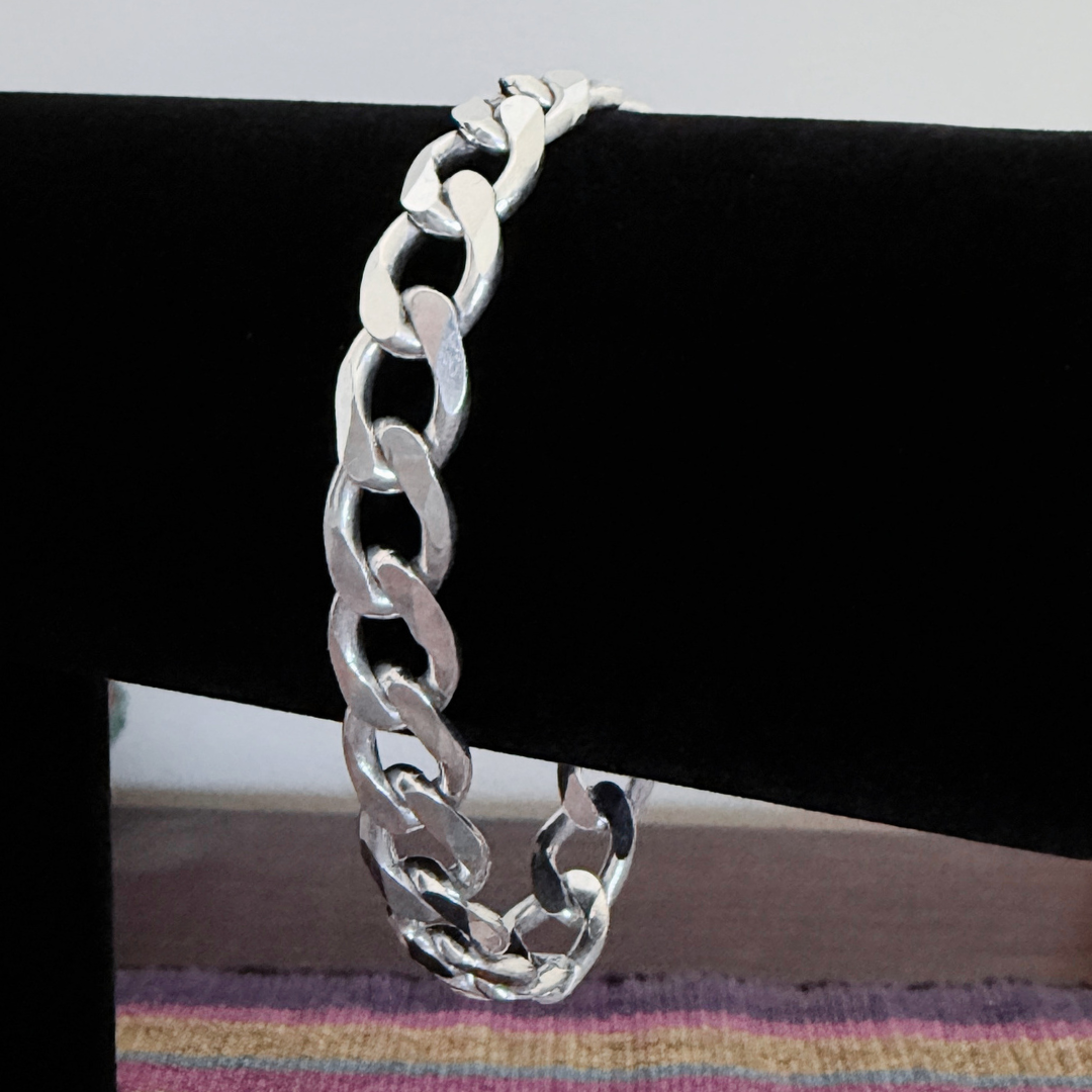 Authentic Mexican Sterling Silver Esclava Curb Link Bracelet - 10mm - 8.25 inch - 925 MEX Stamped