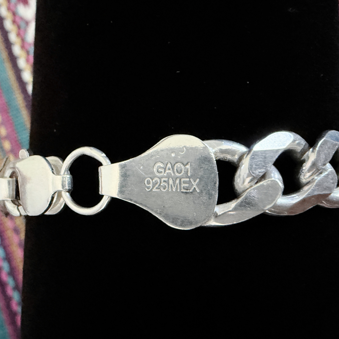 Authentic Mexican Sterling Silver Esclava Curb Link Bracelet - 10mm - 8.25 inch - 925 MEX Stamped