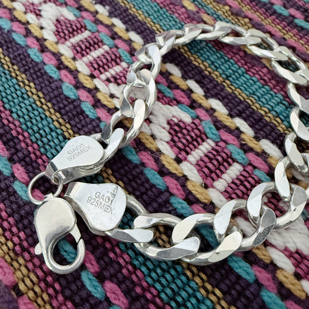 Authentic Mexican Sterling Silver Esclava Curb Link Bracelet - 10mm - 8.25 inch - 925 MEX Stamped
