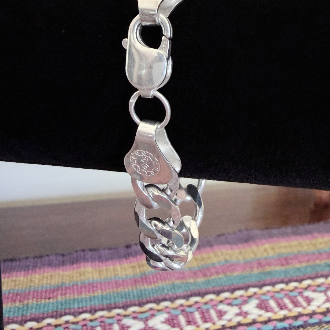 Authentic Mexican Sterling Silver Esclava Curb Link Bracelet - 10mm - 8.25 inch - 925 MEX Stamped