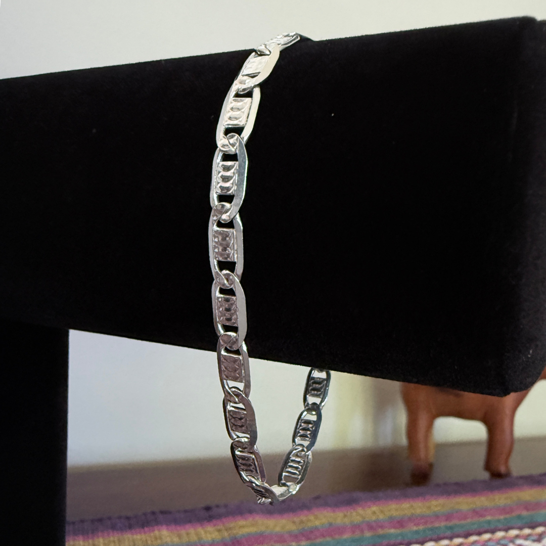 Authentic Mexican Sterling Silver Mariner Link Bracelet - 6mm - 8.25 inch - 925 MEX Stamped