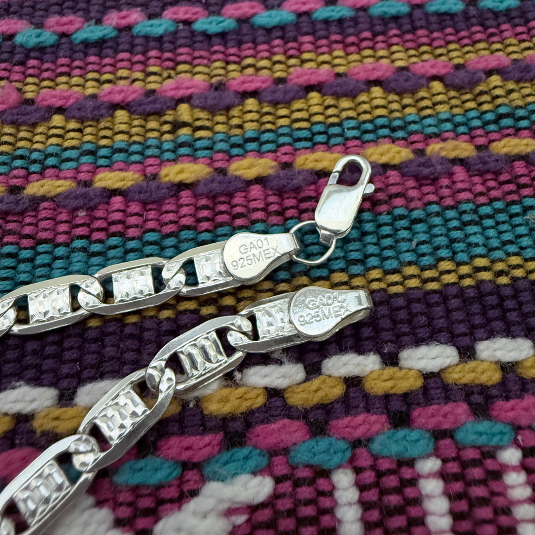 Authentic Mexican Sterling Silver Mariner Link Bracelet - 6mm - 8.25 inch - 925 MEX Stamped