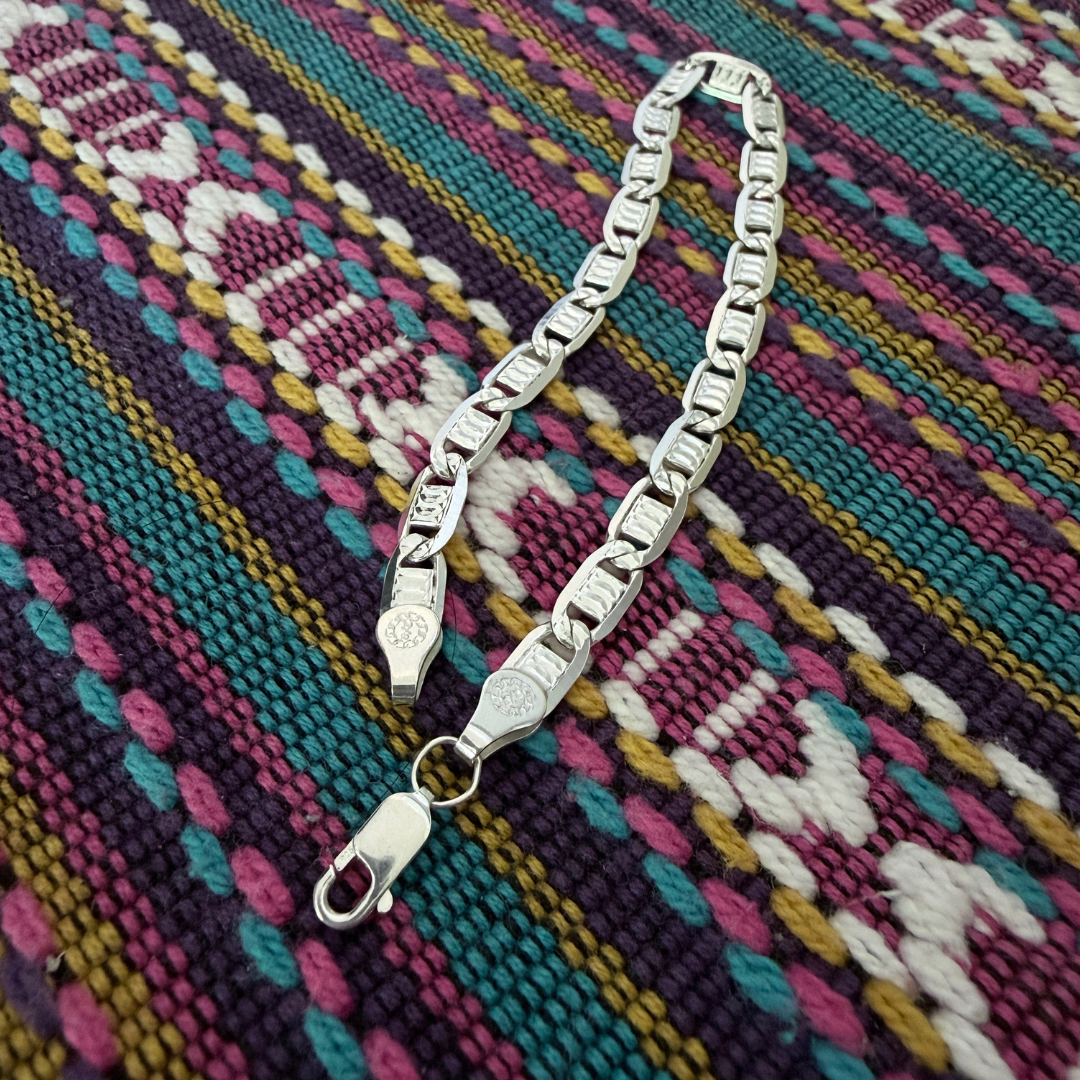 Authentic Mexican Sterling Silver Mariner Link Bracelet - 6mm - 8.25 inch - 925 MEX Stamped