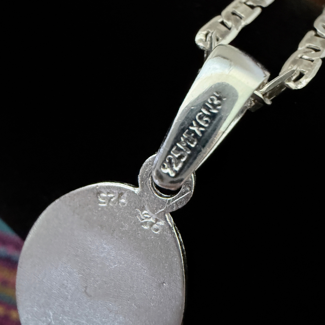 Authentic Mexican Sterling Silver Virgen de Guadalupe Necklace - 3mm Mariner Chain 22 in - 925 MEX Stamped