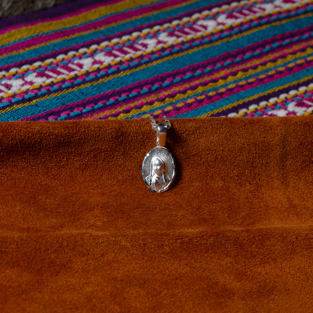 Authentic Mexican Sterling Silver Virgen de Guadalupe Necklace - 3mm Mariner Chain 22 in - 925 MEX Stamped