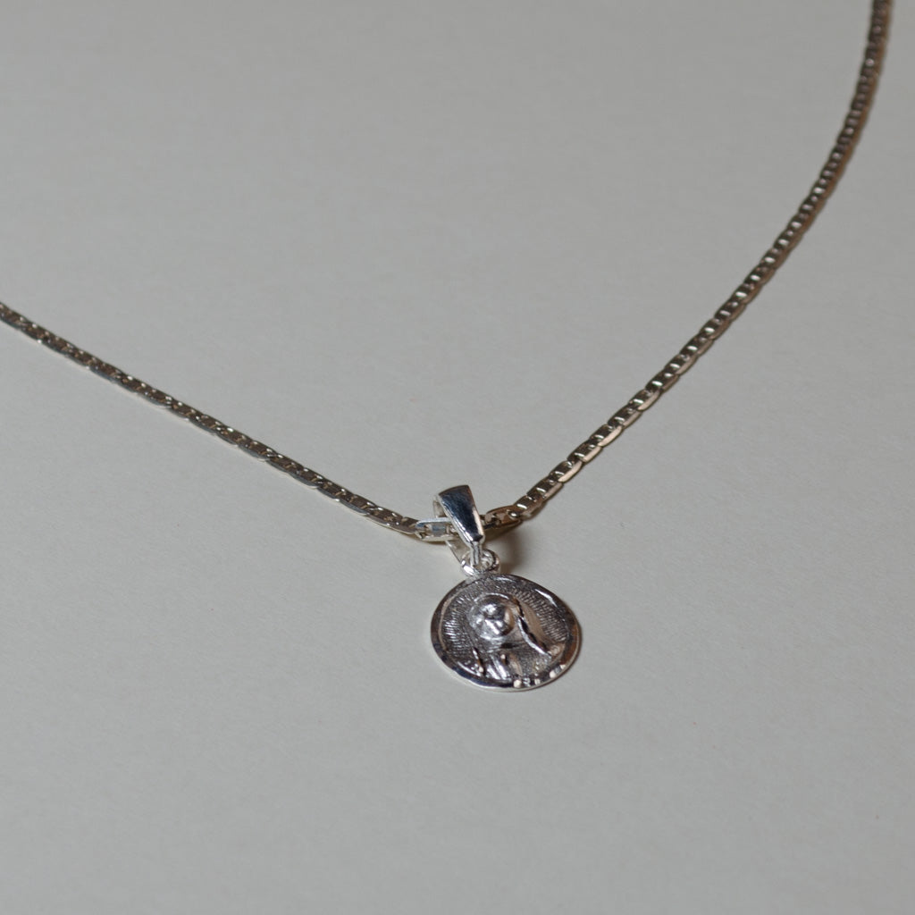 Authentic Mexican Sterling Silver Virgen de Guadalupe Necklace - 3mm Mariner Chain 22 in - 925 MEX Stamped