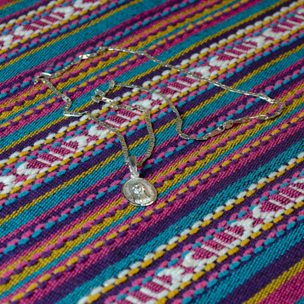 Authentic Mexican Sterling Silver Virgen de Guadalupe Necklace - 3mm Mariner Chain 22 in - 925 MEX Stamped