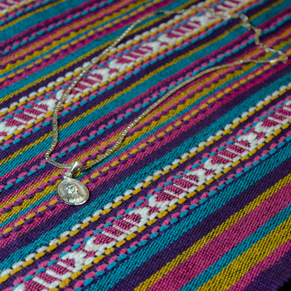 Authentic Mexican Sterling Silver Virgen de Guadalupe Necklace - 3mm Mariner Chain 22 in - 925 MEX Stamped