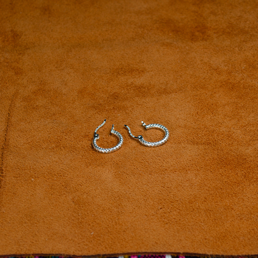 Authentic Mexican Sterling Silver Hoop Earrings — Rope-Textured, 9mm, 2mm Band — 925 MEX Stamped