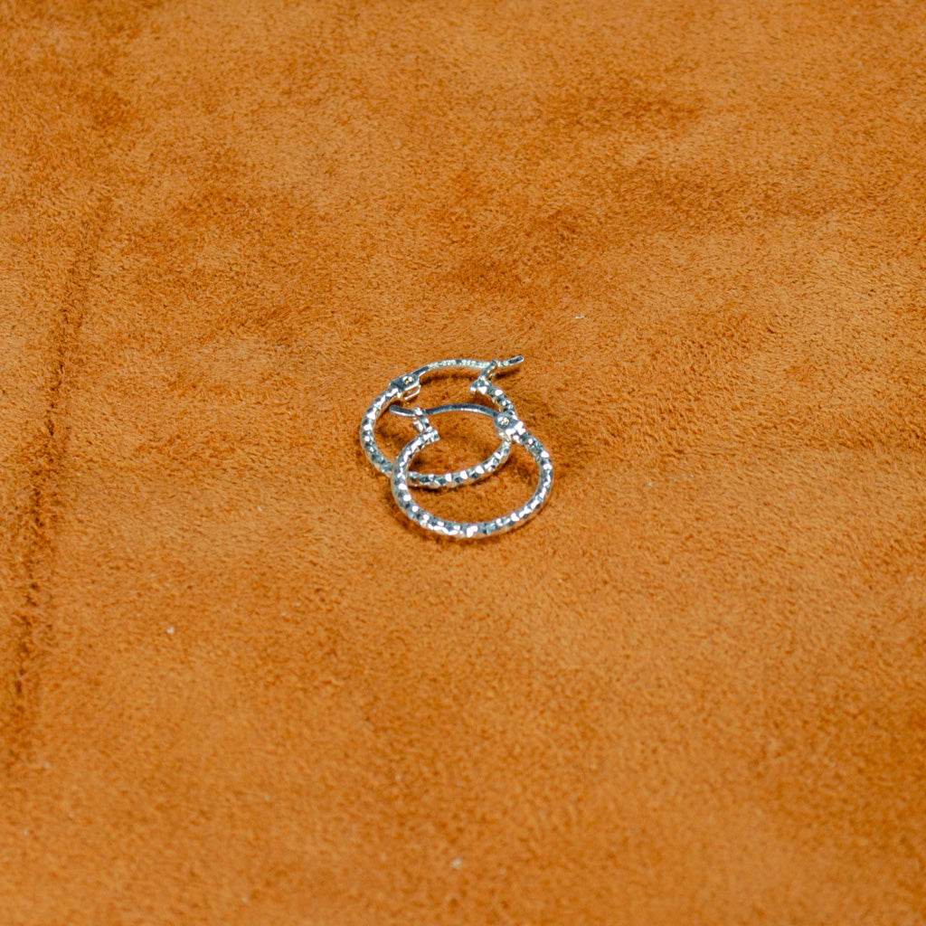 Authentic Mexican Sterling Silver Hoop Earrings — Mini Diamond-Cut, 10mm, 1mm Band — 925 MEX Stamped