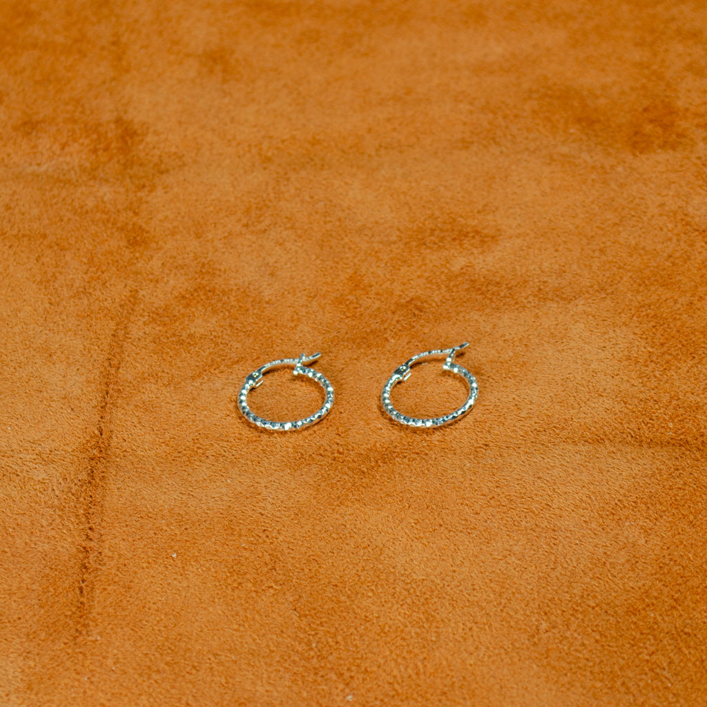Authentic Mexican Sterling Silver Hoop Earrings — Mini Diamond-Cut, 10mm, 1mm Band — 925 MEX Stamped