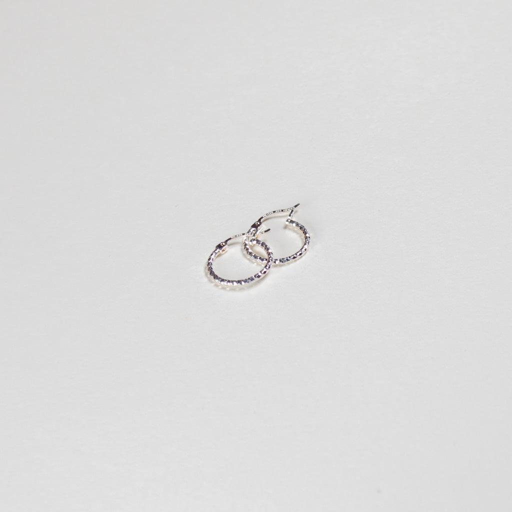 Authentic Mexican Sterling Silver Hoop Earrings — Mini Diamond-Cut, 10mm, 1mm Band — 925 MEX Stamped