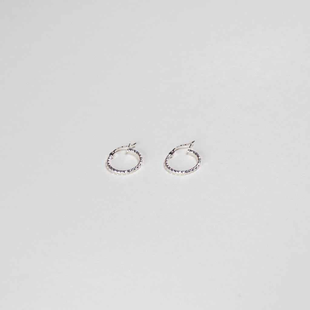 Authentic Mexican Sterling Silver Hoop Earrings — Mini Diamond-Cut, 10mm, 1mm Band — 925 MEX Stamped