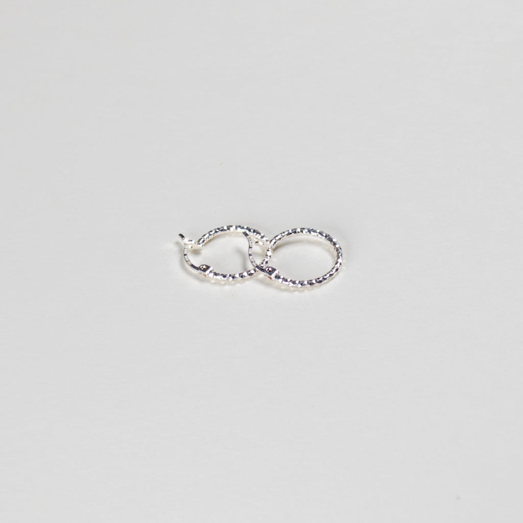 Authentic Mexican Sterling Silver Hoop Earrings — Mini Diamond-Cut, 10mm, 1mm Band — 925 MEX Stamped