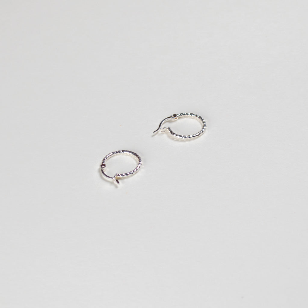 Authentic Mexican Sterling Silver Hoop Earrings — Mini Diamond-Cut, 10mm, 1mm Band — 925 MEX Stamped