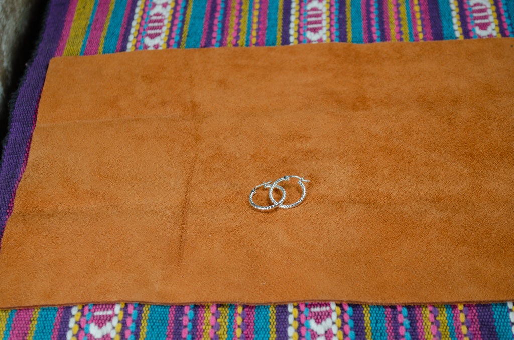 Authentic Mexican Sterling Silver Hoop Earrings — Petite Diamond-Cut, 19mm, 2mm Band — 925 MEX Stamped