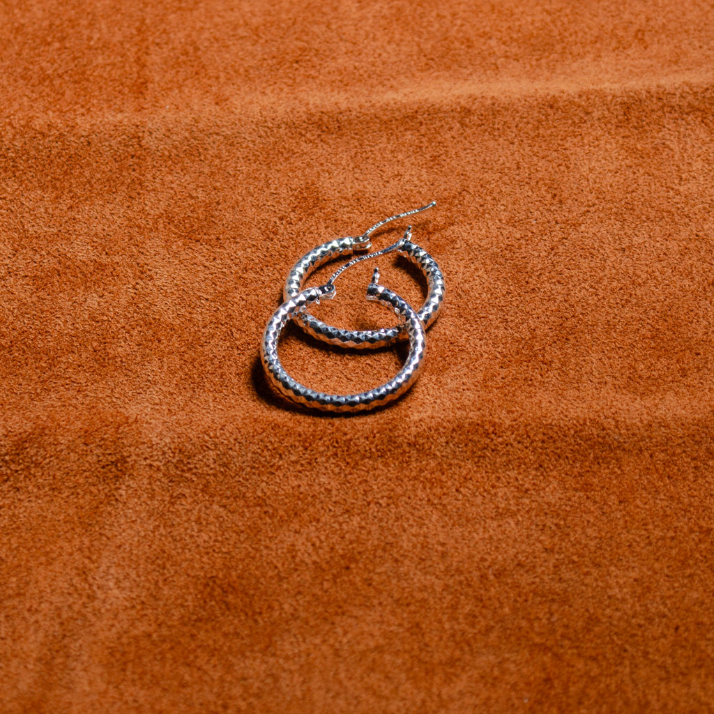 Authentic Mexican Sterling Silver Hoop Earrings — Bold Diamond-Cut, 26mm, 3mm Band — 925 MEX Stamped