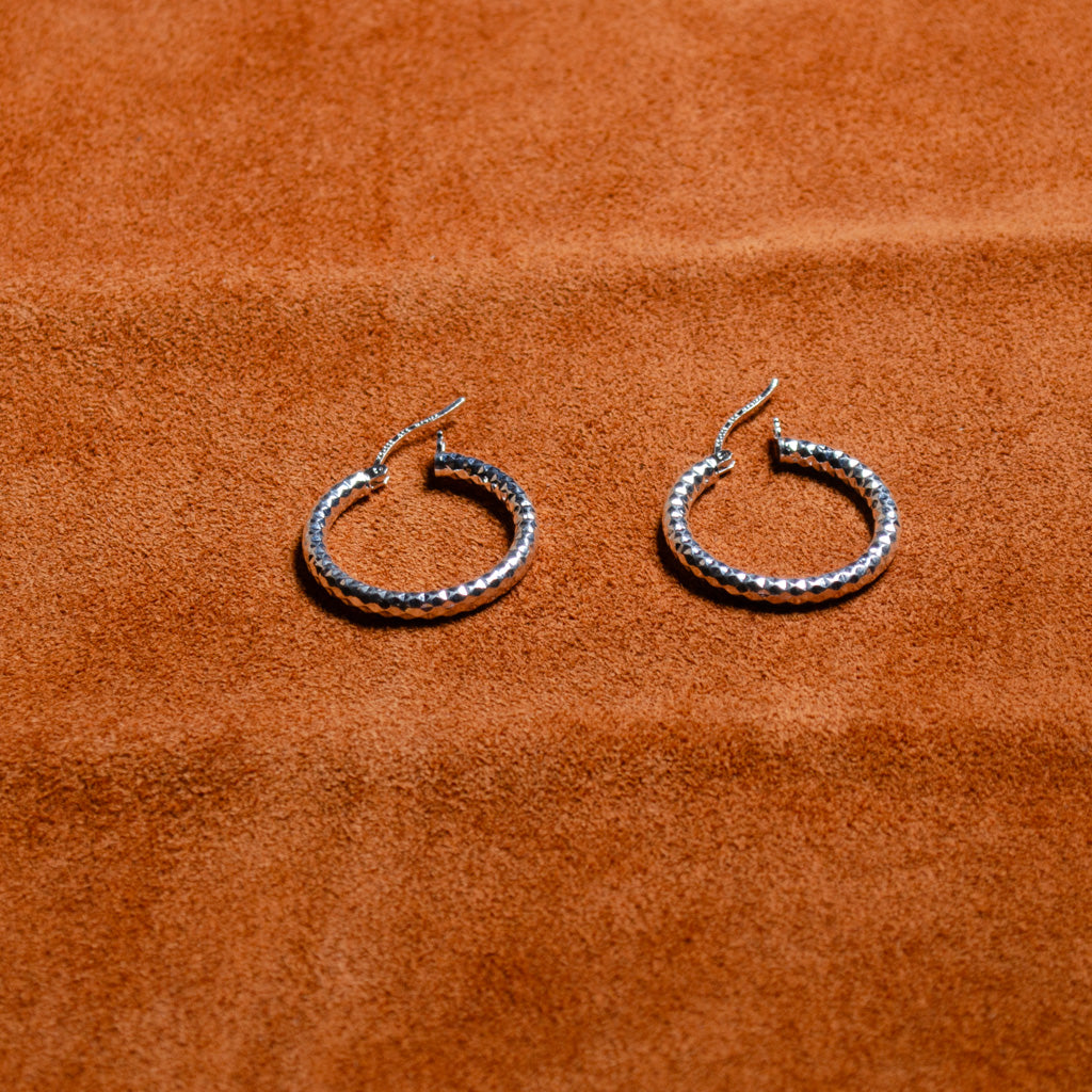 Authentic Mexican Sterling Silver Hoop Earrings — Bold Diamond-Cut, 26mm, 3mm Band — 925 MEX Stamped