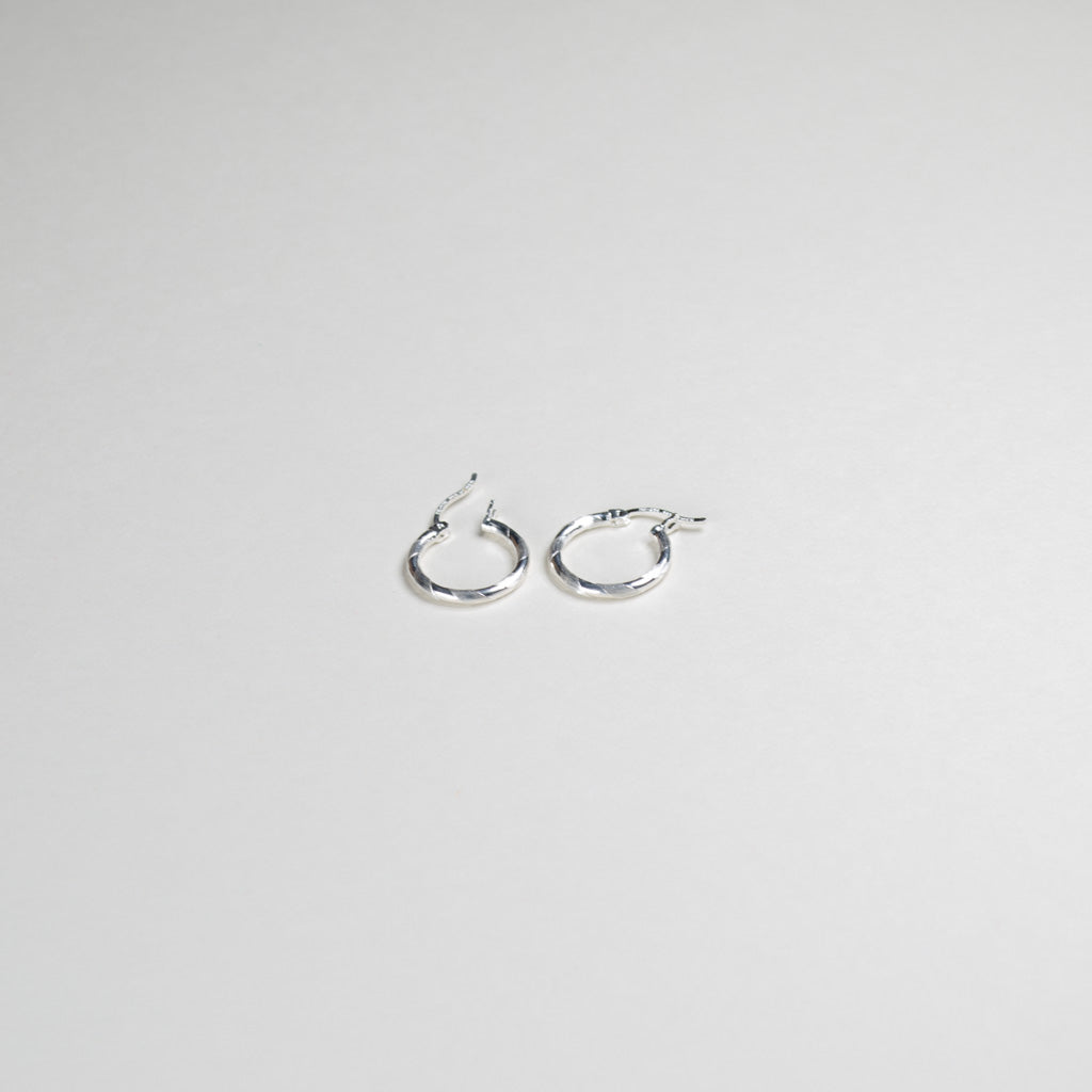 Authentic Mexican Sterling Silver Hoop Earrings — Satin Diamond-Cut, 11mm, 2mm Band — 925 MEX Stamped