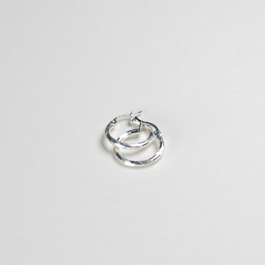 Authentic Mexican Sterling Silver Hoop Earrings — Satin Diamond-Cut, 11mm, 2mm Band — 925 MEX Stamped