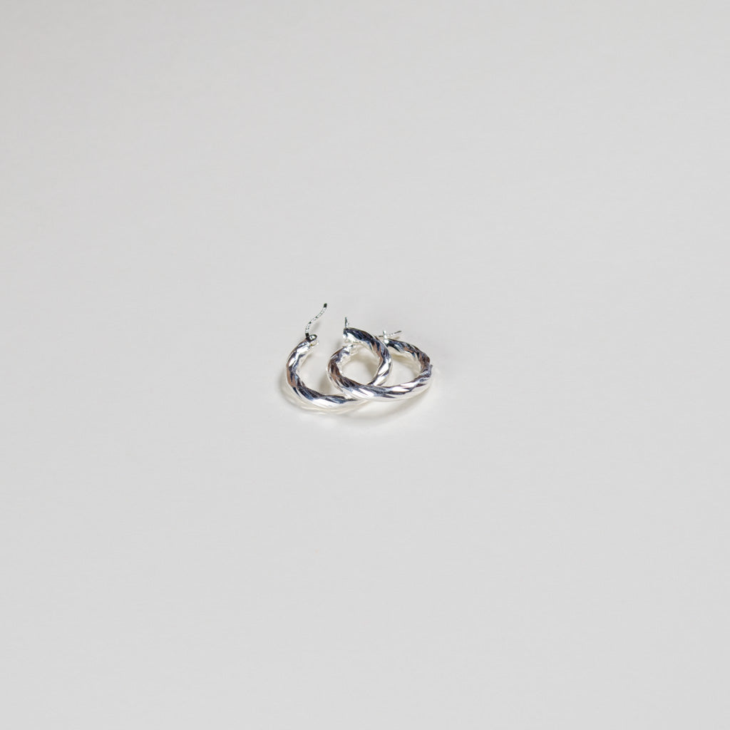 Authentic Mexican Sterling Silver Hoop Earrings — Twisted Diamond-Cut, 20mm, 3mm Band — 925 MEX Stamped