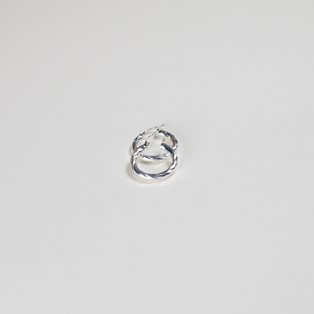 Authentic Mexican Sterling Silver Hoop Earrings — Twisted Diamond-Cut, 20mm, 3mm Band — 925 MEX Stamped
