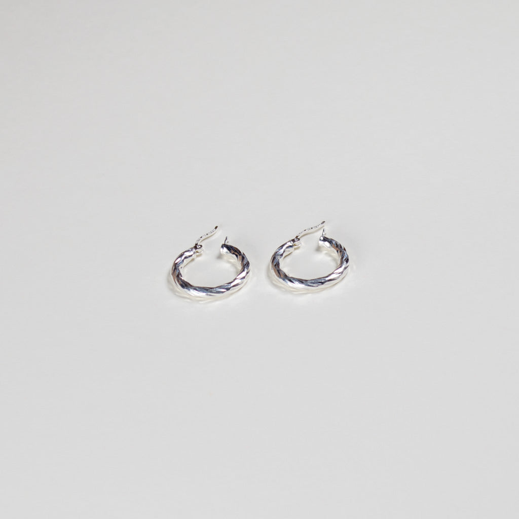 Authentic Mexican Sterling Silver Hoop Earrings — Twisted Diamond-Cut, 20mm, 3mm Band — 925 MEX Stamped