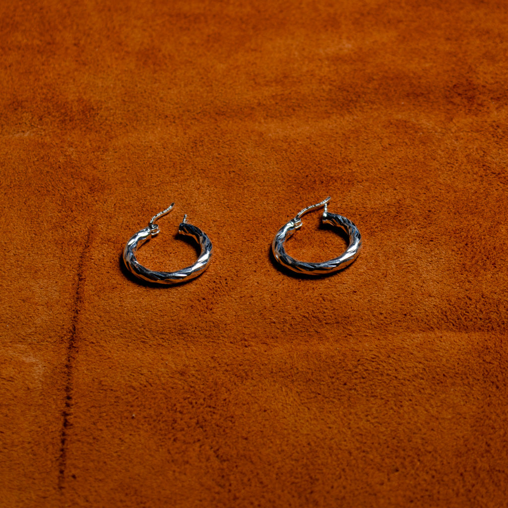 Authentic Mexican Sterling Silver Hoop Earrings — Twisted Diamond-Cut, 20mm, 3mm Band — 925 MEX Stamped